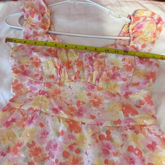HOLLISTER DRESS FLORAL PINK YELLOW ELASTIC BACK RUFFLED STRAPS - Picture 8 of 9